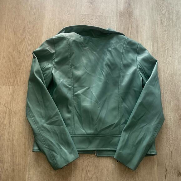 susan monaco teal green faux leather classic moto jacket coat size small NEW - Picture 2 of 8